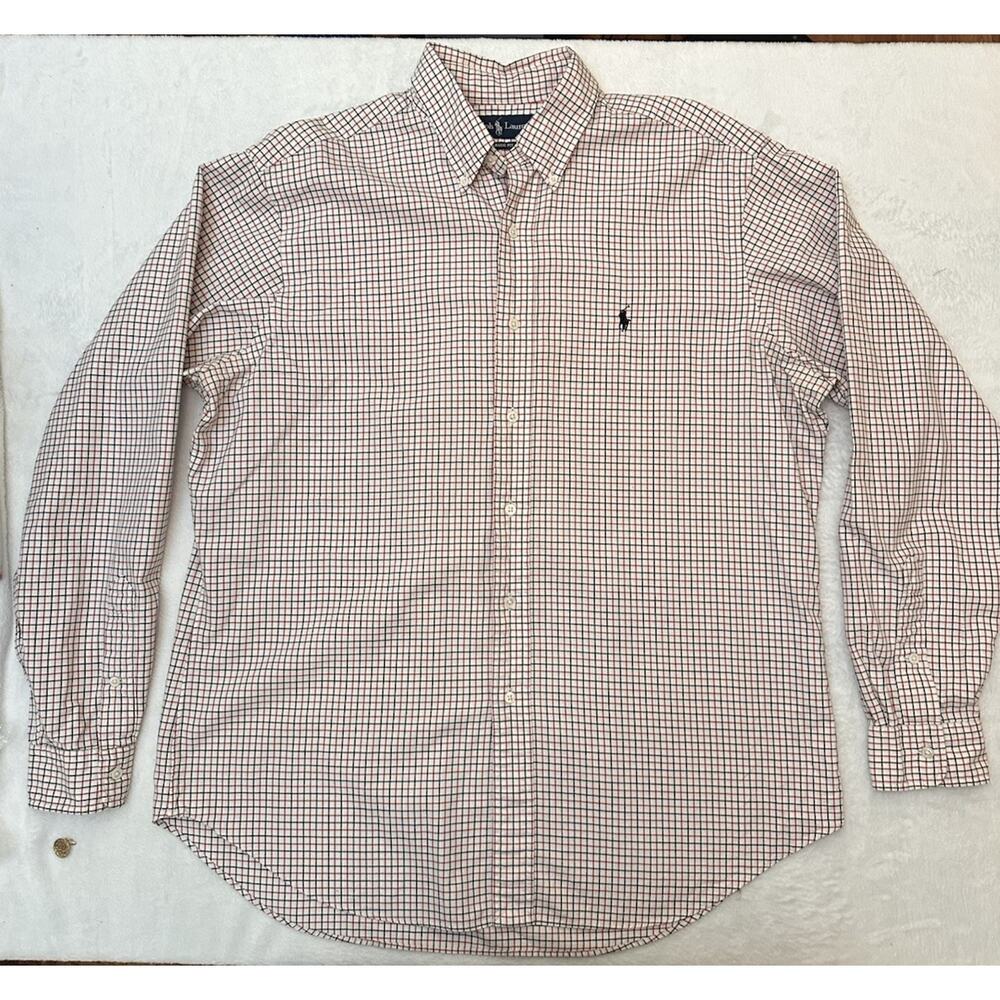 Ralph Lauren Men's Classic Fit Check Button-Up Shirt White Red Black Long Sleeve